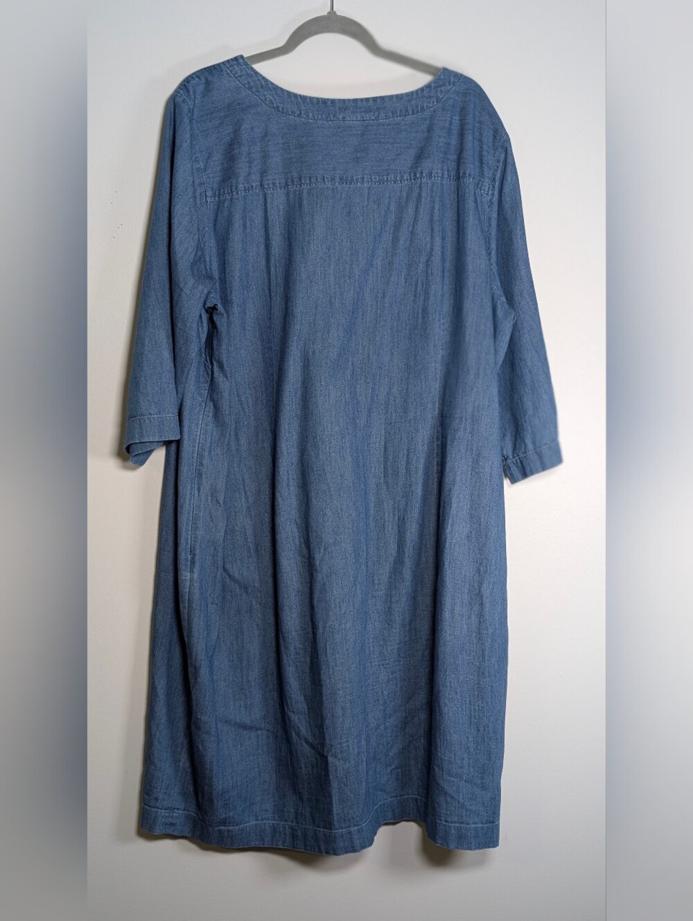Talbots Woman 2X Chambray Denim Midi Dress Lace Up Coastal Boho Cottagecore - Picture 3 of 9